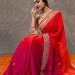 Shaded Gottapatti Work Saree | Orange to Magenta | Jaipurio Designer Collection